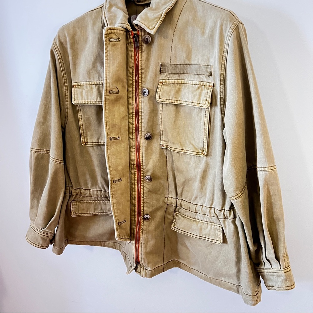 Free People Tan/Greenish Hue Jean Military Jacket with Relaxed Fit Oversized Fit - Picture 9 of 13